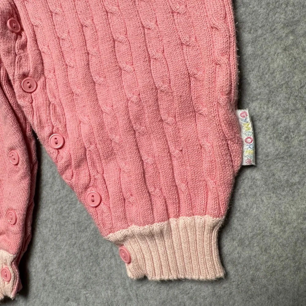 Vintage Gymboree Pink Cable Knit Jumpsuit Mouse Embroidered Romper 12-18M